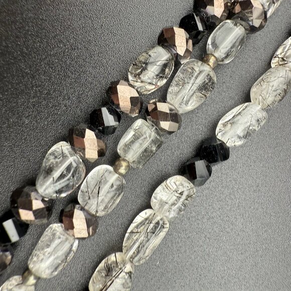 Multistrand Rutile Quartz & Glass Bead Bracelet 925 Sterling Silver Toggle Clasp - Picture 3 of 8